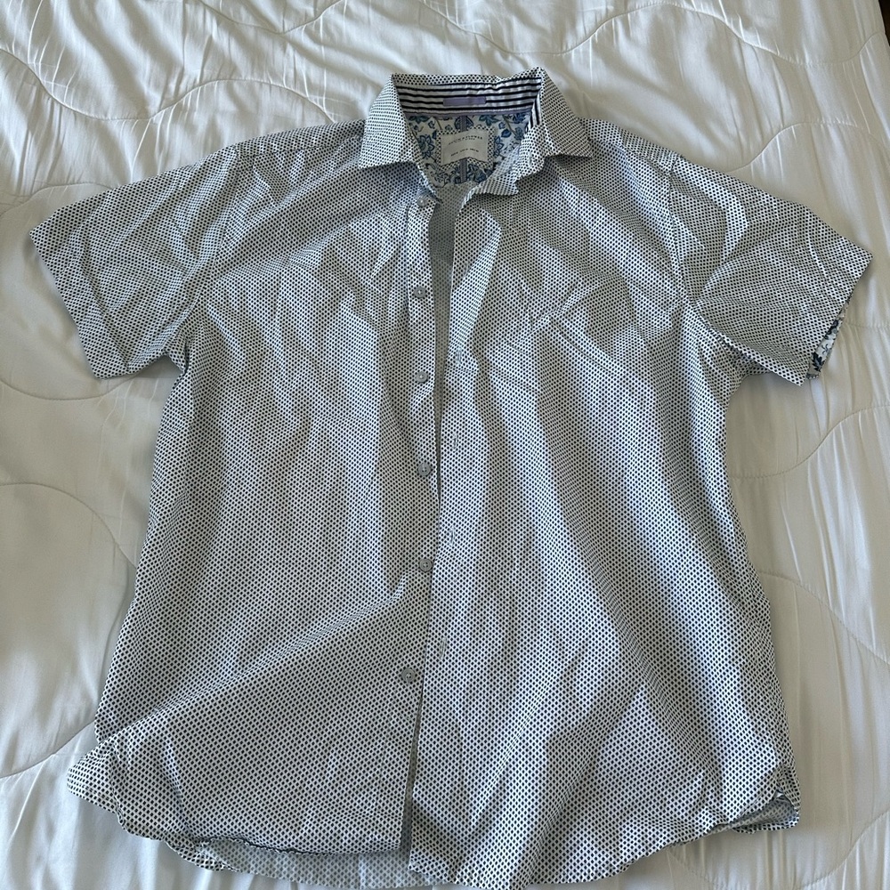 Denim & Flower Navy Blue and White Casual Button Down Shirt
